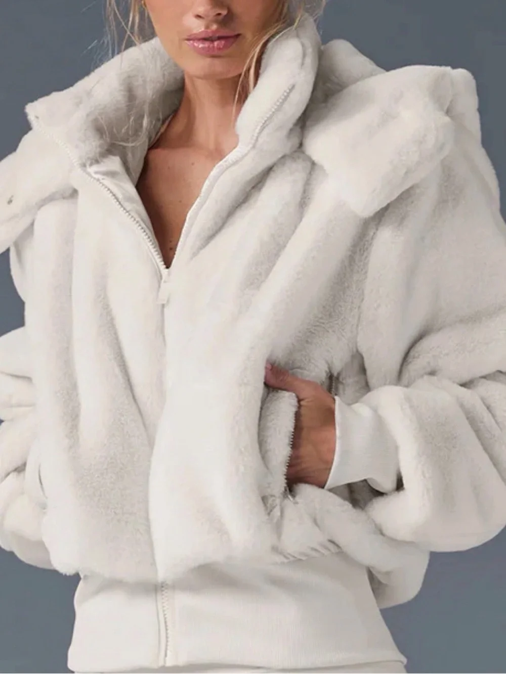 ALO Yoga Faux Fur Foxy Jacket in Ivory White